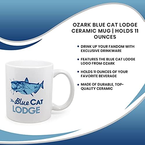 בלעדי Ozark Blue Cat Lodge לוגו ספל קפה קרמי לבן | תוכנית טלוויזיה רשמית אספנות | כלי שתייה חידושיים למטבח